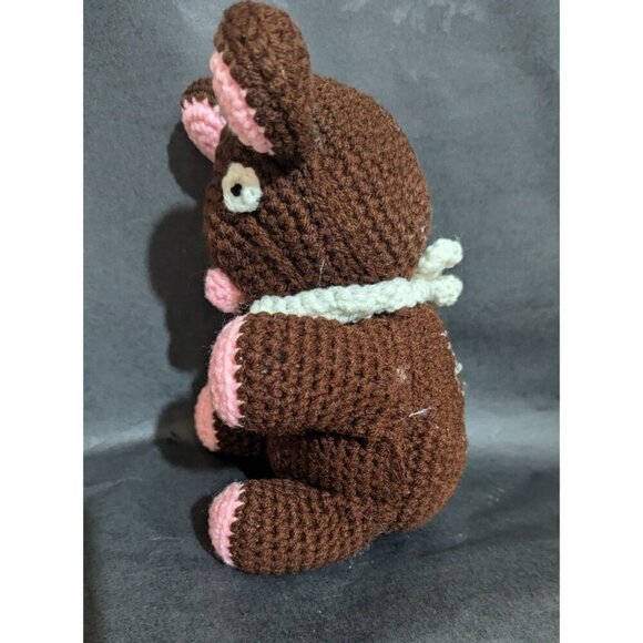 Handmade Crochet Teddy Bear Mouse Stuffed Toy With Pink Ears & Feet - Picture 4 of 7